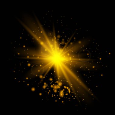 Yıldız patlaması ile parıldıyor. Işık efekti. Altın glitter doku