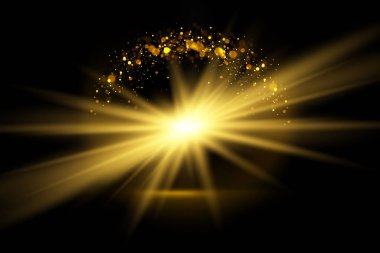 Yıldız patlaması ile parıldıyor. Işık efekti. Altın glitter doku