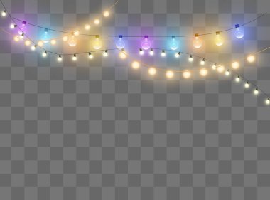 Noel ışıkları. Parlak ampullü vektör dizisi