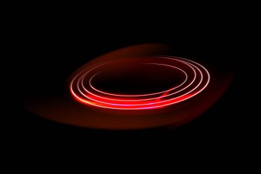 Açık kırmızı Twirl. Kırmızı çizgi eğrisi ışık etkisi. Parlayan kırmızı daire. Kırmızı ışık yolu, girdap, dalga hızı, iz çizgisi kaidesi