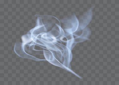 Duman vektör koleksiyonu. Beyaz izole sigara dumanı. Şeffaf özel efekt. Vektör illüstrasyonu.