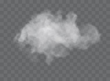 Şeffaf özel efekt sis veya dumanla göze çarpar. Beyaz bulut vektörü, sis veya sis.