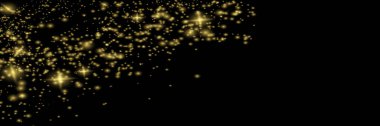 Parlak sihirli toz parçacıkları. Toz kıvılcımları ve altın yıldızlar özel ışıkla parlar..
