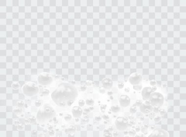 3 boyutlu köpüklü su, beyaz arka planda sabun köpüklü su. Vektör illüstrasyonu