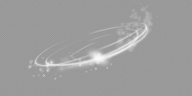 Sihirli ışık efekti. Dönen parlak elipsler. Siyah arkaplanda dinamik altın halkalar.