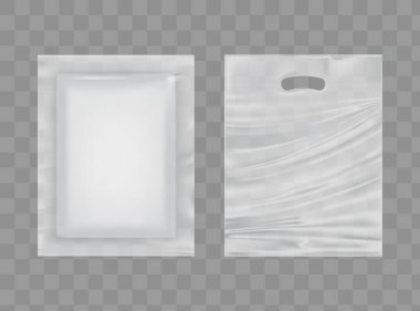 Gerçekçi Şeffaf Boş Plastik Gıda Şablon Seti. EPS10 Vektörü