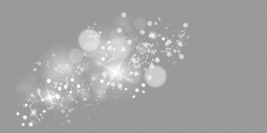 Beyaz kıvılcımlar özel ışık efekti. Şeffaf arkaplanda vektör ışıltısı. Parıldayan sihirli toz parçacıkları