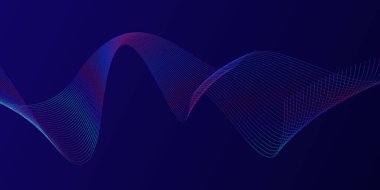 Koyu mavi arka planda soyut parlak dalga çizgileri. Dinamik dalga deseni. Modern dalgalı hatlar. Gelecekçi teknoloji konsepti. Pankart, poster, kapak, broşür, broşür, web sitesi
