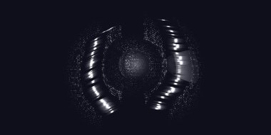Abstract digital circles of white particles. Big Data visualization into cyberspace. Network Information Decay. Futuristic modern background. Vector illustration.