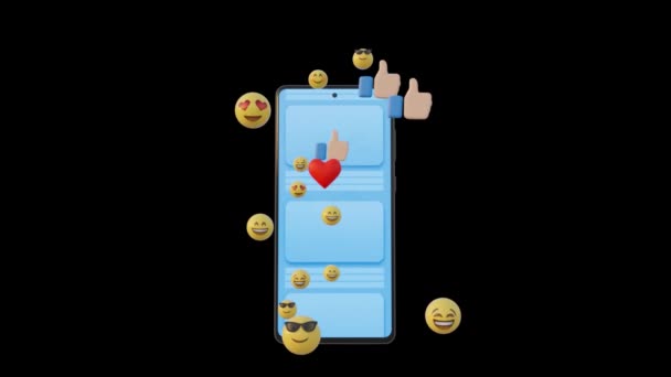 Teléfono Emojis Caras Felices Animadas Corazones Amor Flotando Aire — Vídeo de stock