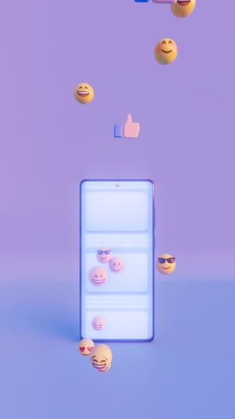 Emojis Téléphone Visages Heureux Animés Cœurs Amour Flottant Dans Air — Video