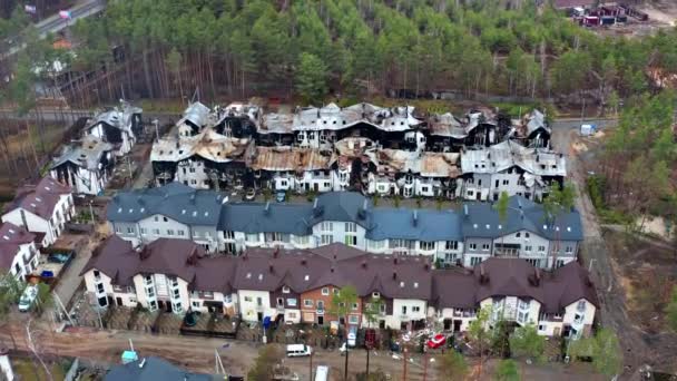 Luchtfoto Van Verwoeste Verbrande Huizen Huizen Werden Vernietigd Door Raketten — Stockvideo