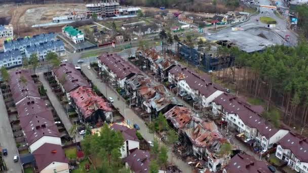 Vista Superior Carretera Vista Aérea Las Casas Destruidas Quemadas Casas — Vídeos de Stock