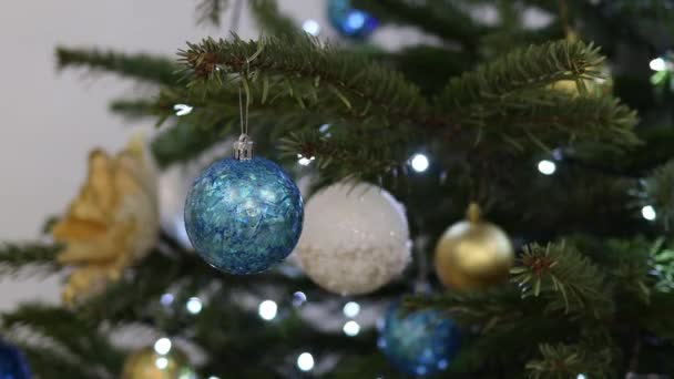 Smukke Nytår Julelegetøj Grenene Grønt Juletræ Julepynt Grønne Grene – Stock-video