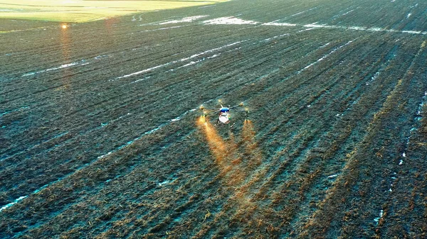 Argodrone Wirft Dünger Von Oben Auf Die Felder Schwarze Erde — Stockfoto