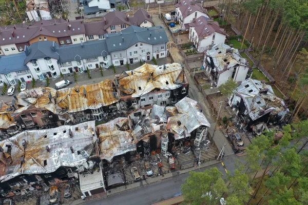 Hostomel Kyev Region Ukraine 2022 Top View Destroyed Burnt Houses — Photo