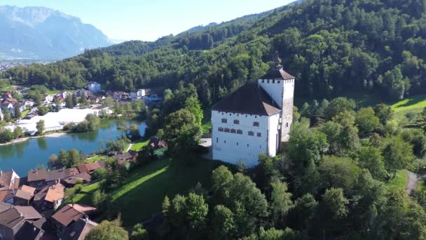 Όμορφη Θέα Της Κορυφής Στο Κάστρο Werdenberg Θέα Από Drone — Αρχείο Βίντεο