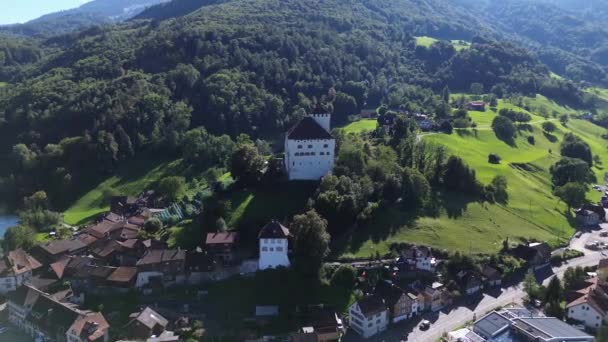 Piękny Widok Góry Zamku Werdenberg Widok Drona Quadrocopter Średniowiecznego Zamku — Wideo stockowe