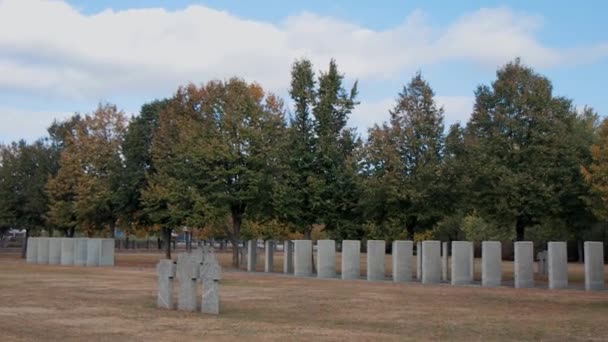 墓碑上有在第二次世界大战中阵亡的德国士兵的名字 基辅附近美丽的德国Clabdishche 死亡士兵的名字有很多 — 图库视频影像