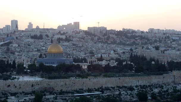 Piękny Widok Wieczorem Jerozolimy Góry Oliwnej Piękny Widok Stare Jeruzalem — Wideo stockowe