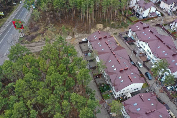 Hostomel Kyev Régió Ukrajna 2022 Top View Destroyed Burnt Houses — Stock Fotó