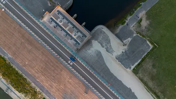 Prachtig Uitzicht Van Boven Naar Dam Tussen Rivier Noordzee Uitzicht — Stockfoto