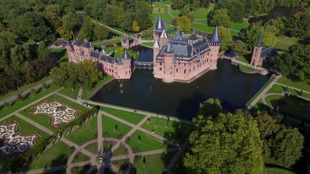 Κάτοψη Του Μεγαλύτερου Κάστρου Στην Ολλανδία Haar Μια Όμορφη Quadcopter — Αρχείο Βίντεο