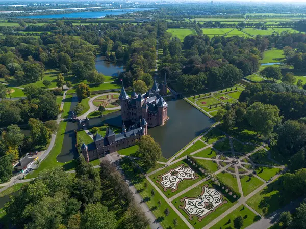 Top View Largest Castle Netherlands Haar Beautiful Quadcopter Flight Castle — Stock Photo, Image