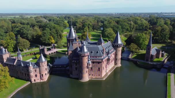 Hollanda Nın Büyük Şatosunun Manzarası Haar Şatonun Parkın Kalenin Etrafındaki — Stok video