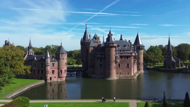Top View Largest Castle Netherlands Haar Beautiful Quadcopter Flight Castle — Stock Video