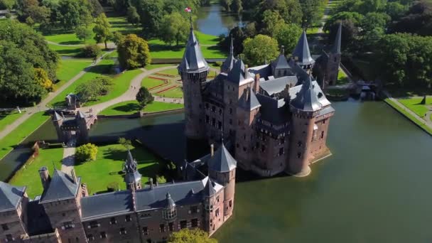 Top Kilátás Legnagyobb Vár Hollandiában Haar Egy Gyönyörű Quadcopter Repülés — Stock videók