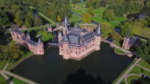 Κάτοψη Του Μεγαλύτερου Κάστρου Στην Ολλανδία Haar Μια Όμορφη Quadcopter — Αρχείο Βίντεο