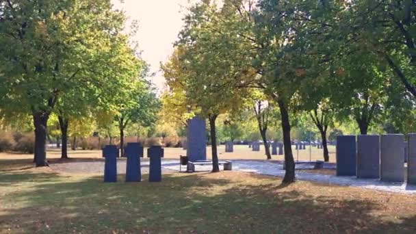 落下したドイツの墓地の石碑 キエフの近くの美しいドイツの墓地 第二次世界大戦中に死亡したドイツ兵の多く — ストック動画