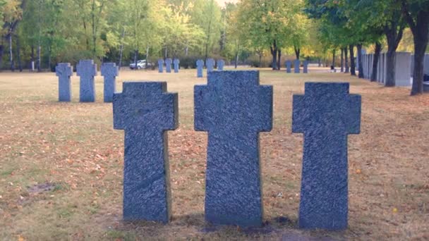 Kamenné Náhrobky Německém Hřbitově Podzim Krásný Německý Hřbitov Kyjeva Mnoho — Stock video