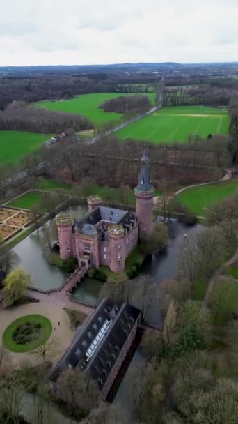 Schloss Moyland Bei Kleve Niederrhein Schöne Aussicht Von Oben Von — Stockvideo