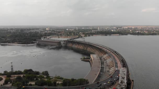 Piękny Widok Góry Największej Elektrowni Wodnej Ukrainie Elektrowni Wodnej Dniepru — Wideo stockowe