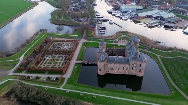 Schöne Aussicht Von Oben Auf Schloss Muiderslot Eines Der Besten — Stockvideo