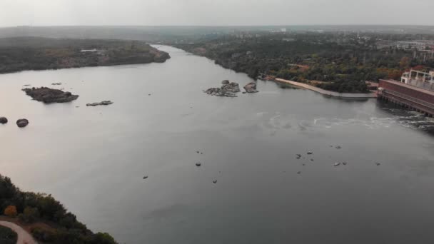 Bela Vista Cima Ilha Khortytsia Zaporozhye Vista Drone Rio Dnieper — Vídeo de Stock