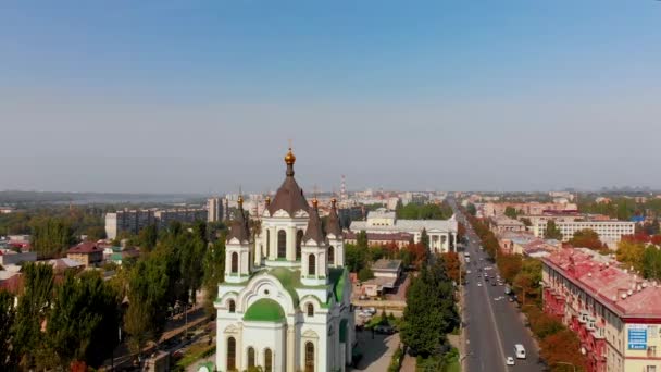 Piękny Widok Lotu Ptaka Miasto Zaporoże Ukrainie Prawosławnej Katedry Ulice — Wideo stockowe