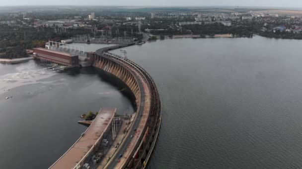 Krásný Výhled Shora Největší Vodní Elektrárnu Ukrajině Vodní Elektrárnu Dněpr — Stock video