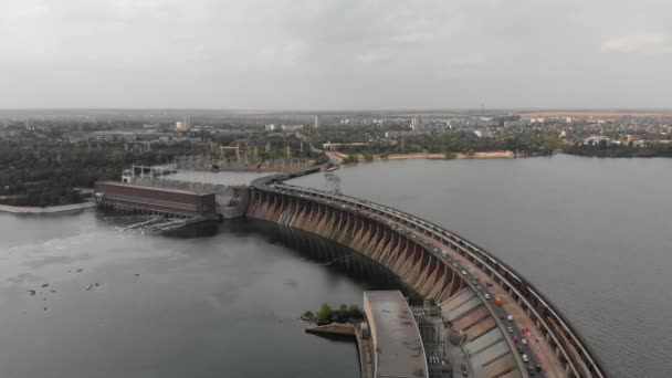 Uma Bela Vista Cima Maior Usina Hidrelétrica Ucrânia Usina Hidrelétrica — Vídeo de Stock