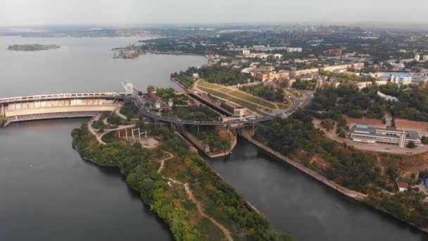 Una Hermosa Vista Desde Arriba Planta Hidroeléctrica Más Grande Ucrania — Vídeos de Stock