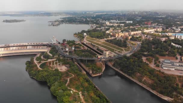Piękny Widok Góry Największej Elektrowni Wodnej Ukrainie Elektrowni Wodnej Dniepru — Wideo stockowe