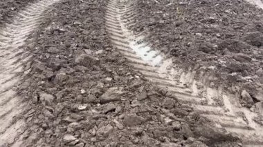 Güzel kara toprak ve ekilebilir tarla, buğday, mısır, kolza, yulaf ekmeden önce sürülmüştü. Tahıl ekmeden önce kara toprak tarlası. Güzel bir tarla bir traktör tarafından sürülür..