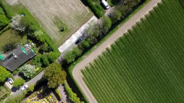 Geniş evleri, yemyeşil bahçeleri, manikürlü çimenleri ve yeşil banliyöde sakin bir yol boyunca uzanan olgun ağaçları olan huzurlu bir yerleşim yeri manzarası..
