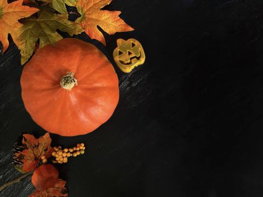 Cadılar bayramı arkaplanı balkabağı ve yapraklarla