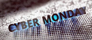 Siber Pazartesi indirimi afişi, parlak dalgalı teknoloji geçmişi. Kış tatili izni ve indirim. 3d hazırlayıcı