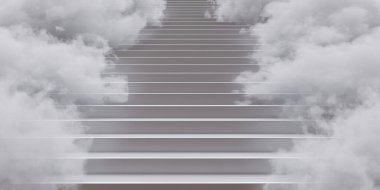 Staircase and clouds, Stairs climbing up. Business opportunity and challenge concept. 3d render clipart