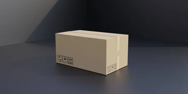 Caja Cartón Cerrada Sellada Con Cinta Adhesiva Sobre Fondo Gris — Foto de Stock