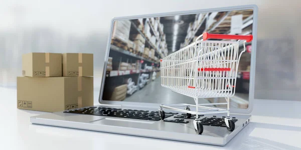 Commerce Ordine Online Consegna Carrello Della Spesa Del Supermercato Scatole — Foto Stock